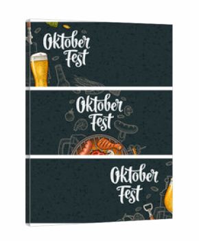 Horizontal poster to oktoberfest festival. Vintage color vector engraving