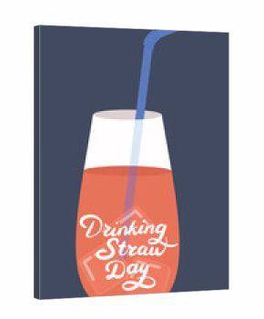 Banner Drinking Straw Day. Handwriting text and red cocktail with straw. Hand drawn vector art.