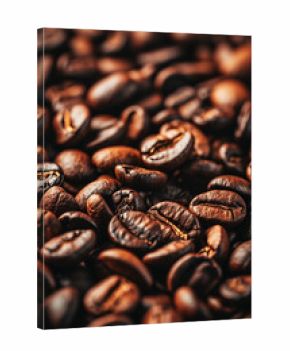 Roasted coffee beans close-up background and inscription coffee.