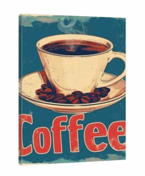 Color illustration of a cup of coffee with the inscription coffee in retro style