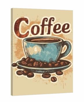 Color illustration of a cup of coffee with the inscription coffee in retro style