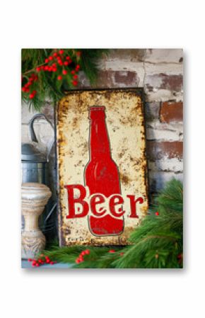 text BEER on a vintage metal plate, poster