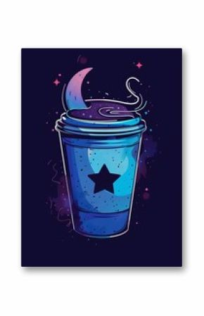 A cup with a star and a moon on it
