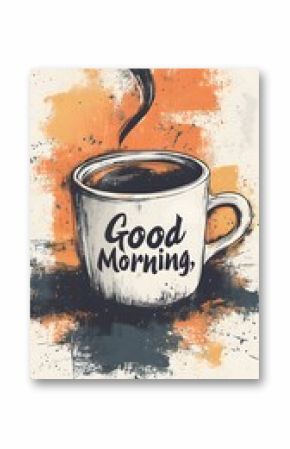 A Coffee Mug With Steam and "Good Morning" Written on It