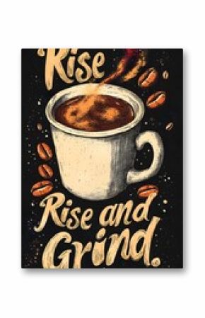 A Cup of Coffee with the Inspiring Phrase "Rise and Grind"