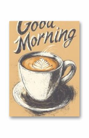 Hand-Drawn Illustration of a Cup of Coffee with "Good Morning" Text