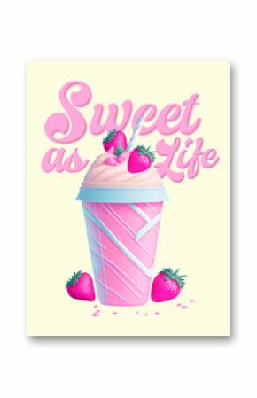 AI generated illustration of a glass of strawberry milkshake. Soft tone art.
