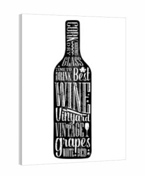 Typography poster lettering text in silhouette Wine bottle. Vintage vector engraving illustration. Advertising design for pub on white background.