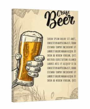 Male hand holding beer glass. Craft Beer calligraphic lettering