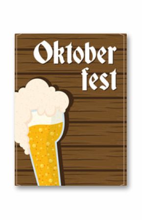 oktoberfest party lettering in poster with beer in wooden background