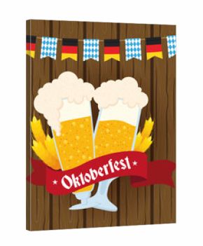 oktoberfest party lettering in ribbon with beers cups