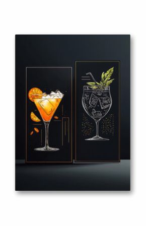 Cocktail-focused drink menu sign mockup, black background