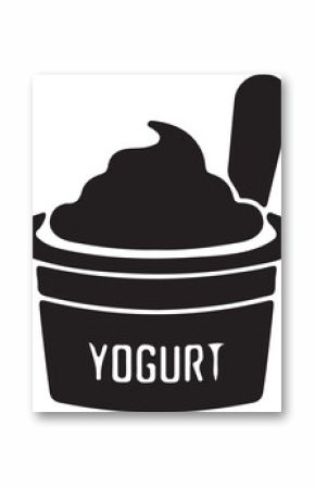 Whimsical Yogurt Cup Illustration A Simple Black and White Design with Spoon and Bold YOGURT Lettering