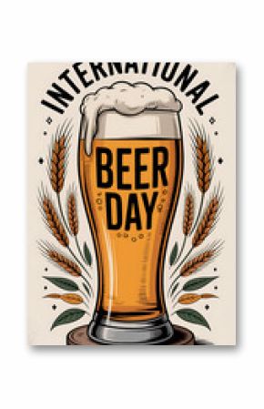 Vintage Beer Day illustration with wheat and foam beer glass