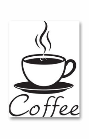 Classic Coffee Cup Illustration with Steam and Elegant Lettering Perfect for Branding