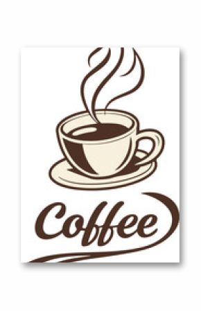 A stylized coffee design with steam cup saucer and bold lettering