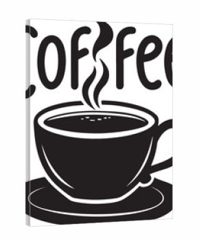 Black and White Coffee Cup Illustration with Lettering Above