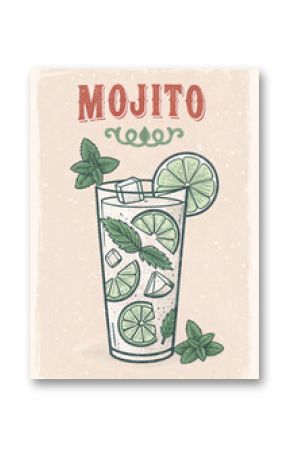 Vintage Illustration of Mojito Cocktail 