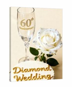 Diamond wedding cake and champagne glass celebrating 60th anniversary
