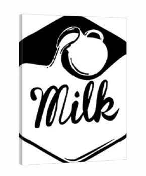 Black and white logo featuring a stylized milk jug and the word milk