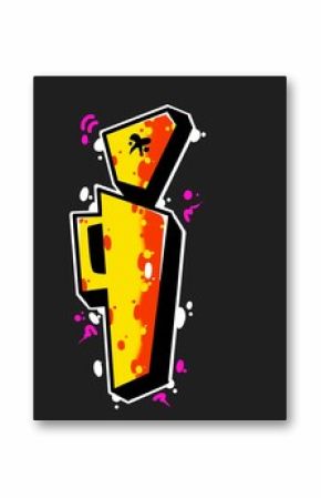 graffiti font illustration with the letter i, cool digital letter i with bright colors