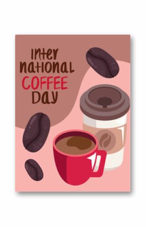 international coffee day lettering with grains