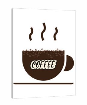 Cup of coffee with beans on a white background with the inscription "Coffee".