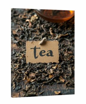 tea on a wooden table as a background and the inscription tea. drink