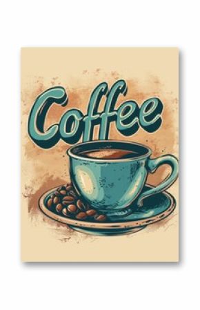Vintage coffee cup illustration with lettering