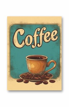 Vintage coffee cup illustration with lettering