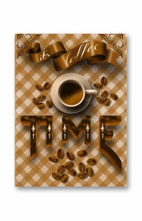 lettering, coffee drawing, it's coffee time, handmade drawing.