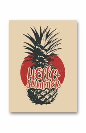 Summer banner with pineapple and lettering in retro, vintage style