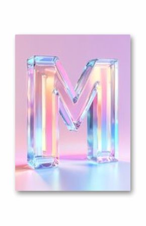 Colorful Glass Letter M on Pastel Background with Soft Lighting
