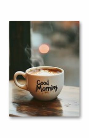 A Steaming Cup of Coffee with "Good Morning" Written on It