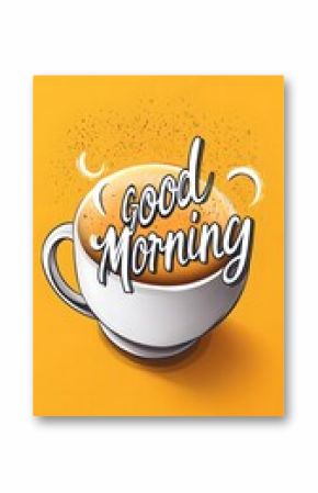 A Cup of Coffee with "Good Morning" Text on Yellow Background