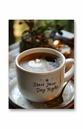 White Coffee Mug with "Start Your Day Right" Inscription