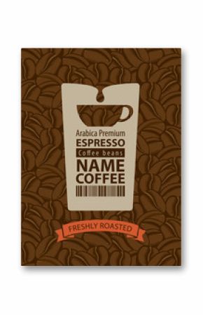 design label for coffee beans with cup in retro
