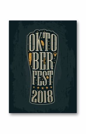 Typography poster. Beer glass on brown old paper background.