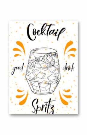 Spritz cocktail. Hand drawn drink on white background. Vector illustration
