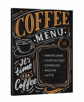 Coffee menu lettering on chalkboard for cafe, restaurant, flyer. Retro typography coffee menu.