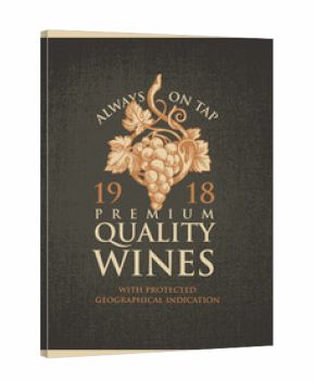 Vector banner or label for winery and premium quality wines with a hand-drawn bunch of grapes on an old burlap background in retro style.