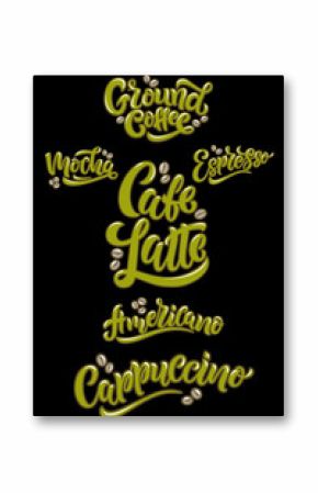 Coffee handwritten lettering .Coffee typography vector design for a coffee house. Design template celebration. Vector illustration.