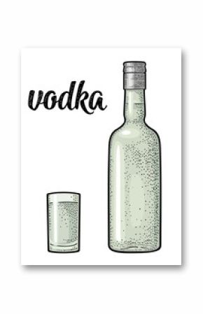 Glass and bottle. Calligraphic handwriting lettering vodka.
