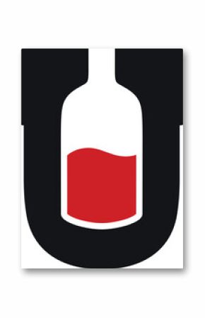 Letter U symbol with negative space for bottle of wine