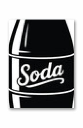 Black silhouette soda bottle with white lettering beverage