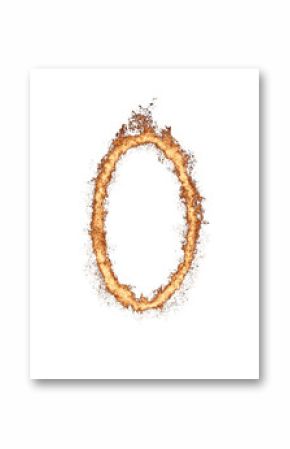 The image is a close up of a large, glowing, orange letter O