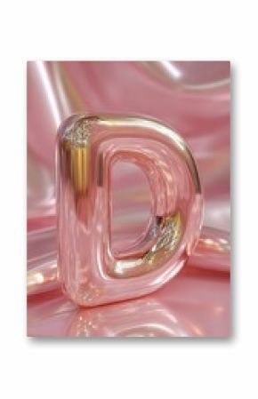 Abstract pink glass letter d on satin background