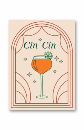 Orange cocktail in arched frame with cin text drink