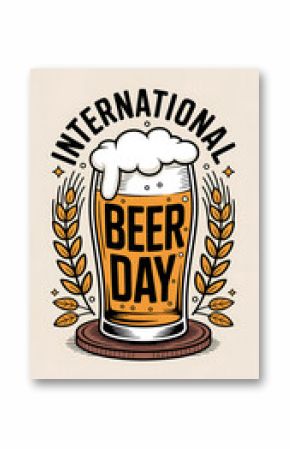 Stylized Beer Glass with International Beer Day Text
