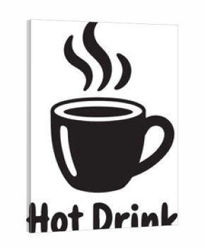 Black steaming coffee cup with text drink